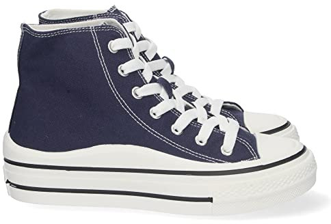 shoes&blues.es 66330-Zapatilla Abotinada, Plana para Mujer, Estilo Bamba, con Material Textil, y Cierre de Cordones, Primavera Verano 2022. Talla 37 Marino