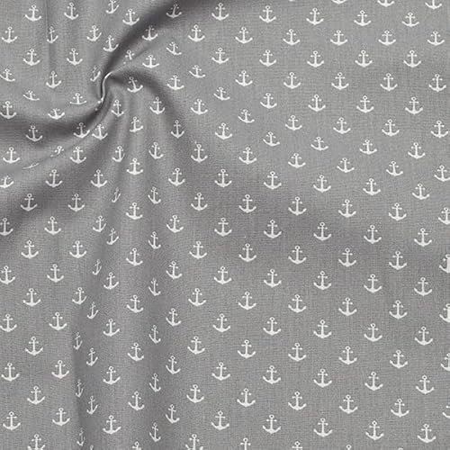 STOFFKONTOR 100% Baumwollstoff Stoff Anker klein - Meterware, Farbe Hell-Grau - Öko-Tex Standard 100 - zum Nähen von Bekleidung, Vorhängen, Bettwäsche, Dekorationen UVM.