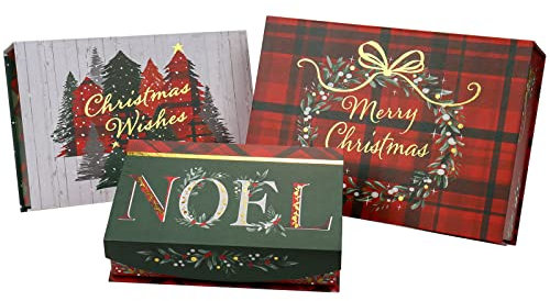 3 Stück Geschenkbox mit Deckel groß, Geschenkverpackung Quadratische, Geschenkkarton mit Deckel, Geschenkschachtel mit Decke Magnetisch & Schleifenband, Geschenk box Weihnachten faltbar gift box