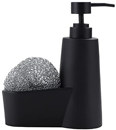 Ecoodisk Liquid Soap dispenser with Sponge Holder Detergent Dispenser Dish Soap Dispenser Pump Bottle with Steel Wool Scrubber for Kitchen Bathroom Counter,A