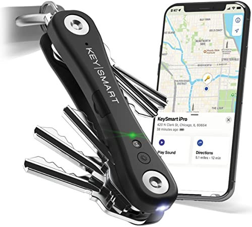 KeySmart iPro - Apple Find My App Compatible - Find Your Lost Keys Smart Key Organizer Keychain Holder, Compact Trackable Keychain, LED Flashlight (up to 14 Keys)