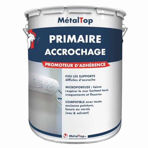Metaltop - Primaire Accrochage - Blanc pur - RAL 9010-5 L - Sous-couche intérieur/extérieur, améliore l'accroche des peintures.