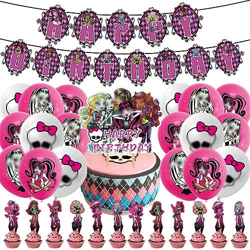 Babioms 32pcs Doll School Geburtstagsdeko Luftballons Themen Party Dekorationen Kuchen Topper für Kinder Doll School Doll Thema Geburtstagsparty Dekorationen Mädchen Junge Partyzubehör