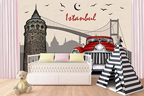 Vlies Fototapete ISTANBUL RETRO PLAKAT 375 x 250 cm (inkl. Kleister) - Vlies Tapete, Wandtapete, Wandbilder - Tapete für Wohnzimmer Schlafzimmer, Büro, Küche - Montagefertig