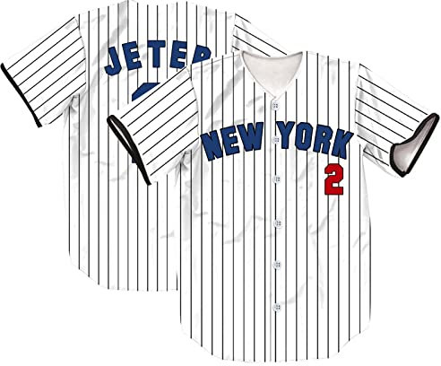 TIFIYA New York Jeter 2-Streifen Baseball Jersey NY Softball Shirts für Herren/Damen/Junge, T190-Weiß, Groß
