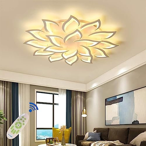 MyLjp Moderne Deckenlampe Wohnzimmer Lampe LED Dimmbare Esszimmer Blütenblätter Lampe Deckenleuchte Designer Decke Licht Eisen Acryl Schirm Hängende Küche Dekoration Licht