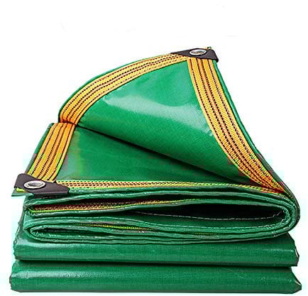 FUCNEN Tarpaulin Waterproof Heavy Duty Tarpaulin 4M x 6M Heavy Duty tarp 420g/m2 Multi-Purpose Cover for Pool Pump Fishpond Hay Log Pile Roof Trailer 100% Waterproof Outdoor Green Ground Sheet