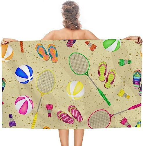 SIVAGA Mikrofaser Strandtuch 70x150 cm Badminton Schläger Badetuch 3D Flip-Flops Weiches Leicht Handtuch Schnelltrocknend Sandfreies Strandhandtuch Saunahandtuch Reisehandtuch