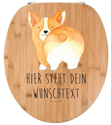 Mr. & Mrs. Panda Personalisierter Klodeckel Corgi Po - Personalisierte Geschenke, Hund, Klobrille, Toilettendeckel, Spruch, Positiv, Sprüche, personalisiert, mit Wunschname, Motivation