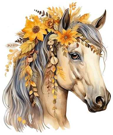 GRAZDesign Wandtattoo Pferd mit Blumen, gelb für Mädchen Wandaufkleber Kinderzimmer & Mädchenzimmer, Wanddeko als Aufkleber - 34x30cm