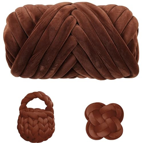 Maxee Dicke Wolle Garn 500g, Chunky XXL Wolle zum Handstricke, Schlauchgarn Armstricken Knitting Wolle, Sperrige Textilgarn zum häkeln für körbe, Decke, Kissen, Rucksack, Haustierkorb -Kaffee