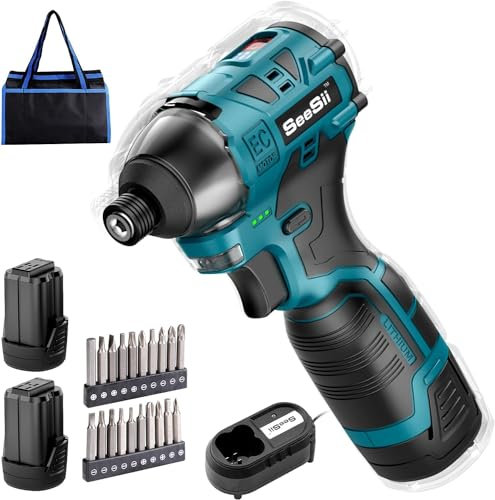 Avvitatore a Percussione a Batteria 1240 In-lbs, Avvitatore Elettrici a Percussione da 1/4 Esagonale con Batteria 16V 2,0Ah,20 pezzi di punte a impatto e Borsa per Utensili