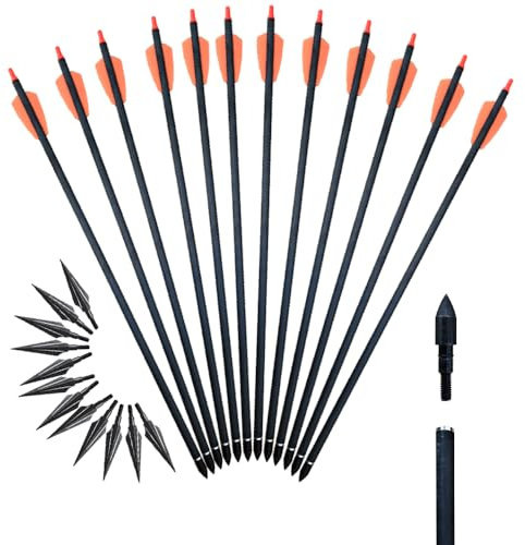 biubiusot Armbrust Adder Bolzen Pfeile Carbon Armbrust Adder Cobra Adder Bolzen Pfeilspitzen Jagdspitzen Präzisionsziel Jagd Zielbogenschießen Schießen (12Pfeile+12Pfeilspitzen, 15inch)
