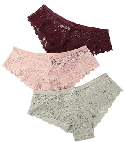 CBLdF Unterhosen Damen 3 Pcs Höschen Für Frauen Unterwäsche Spitze Atmungsaktiv Weich-wächerer Beige Grün-xxl-3pcs