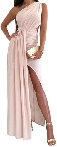 ORANDESIGNE Vestito da Cerimonia Donna Elegante Lungo Estivo con Payet da Sera Abito Swing Curvy Maxi Vestitino Cocktail Ballo Abiti Party Festa c Rosa XS