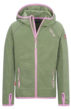 Trollkids Girls Sandefjord Jacket | Leichte Fleecejacke, Melange-Optik, Feste Kapuze, Zwei seitliche Taschen