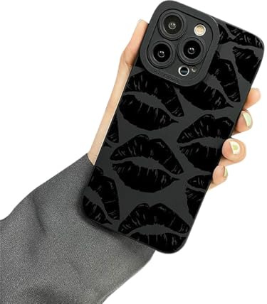 Lips Kiss Print Soft Silicone Phone Case for iPhone Compatible with iPhone 13 Mini, Black