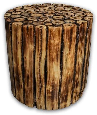 Saleberate Tabouret en forme de tronc d'arbre - Table d'appoint à bord vivant - Décoration de souche d'arbre - Table d'appoint en bois - Table de patio, tabouret de jardin, support de plantes, pour