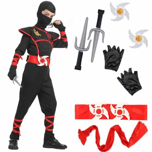 XCMVCN Déguisement Ninja pour Enfants Garçons, Garçons Ninja Cosplay Ensemble pour Halloween Fête de Carnaval Noël - 3.0/M