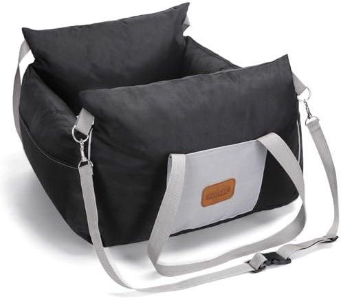 Nobleza Dog Car Seat, Waterproof Dog Bed for Car with Storage Pockets, Non-Slip Dogs Booster for Small Pets, Durable Puppy Travel Beds with Safety Leash, Black