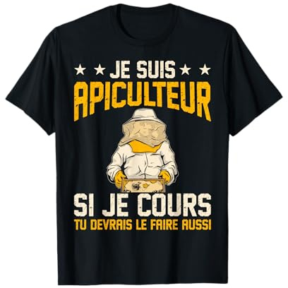 Homme Abeilles Vêtement Apiculteur Drôle Abeille Je Cours Tu Devrais Le Faire Aussi T-Shirt Noir Casual Drôle T-shirt Homme S Ras du cou Uni Manche courte Col roulé Manchette française