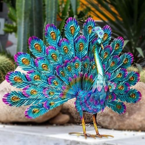 RANRAO Stehende Metall-Pfau-Gartenstatuen, Pfau-Skulpturen, Ornament, DIY-Pfau, Kunst, Handwerk, Gartendekoration, Statue für Terrasse, Rasen (L)