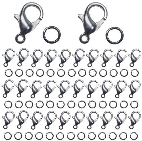 TOAOB - Set di 200 pinze per aragosta, chiusura nera trasparente, 12 x 6 mm, anelli di salto aperti 5 mm, in metallo, per fascette per collane, accessori fai da te, fabbricazione di gioielli