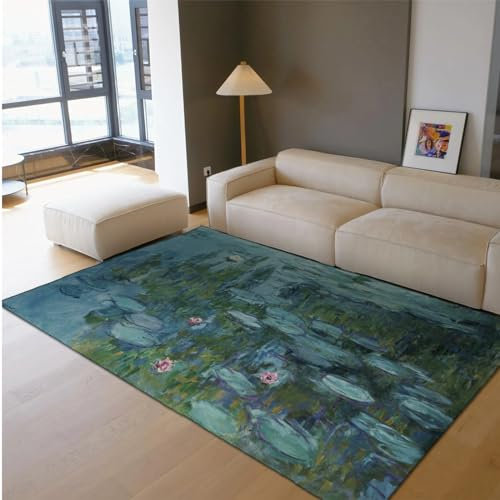SHUODAOCO Klassischer Retro-Teppich Ölgemälde Kunst von Monet Großflächenteppich rutschfeste waschbare Küchenteppiche Bauernhausteppiche für Wohnzimmer 60x90cm
