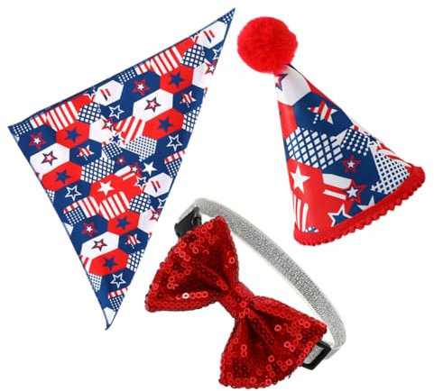 ORFOFE 1satz Patriotisches Haustierkostüm-Set Verstellbare Hundemütze Fliege Und Bandana Mit Amerikanischer Flagge Für Partys Und Fotos Geeignet Für Hunde Und Katzen Teiliges Set