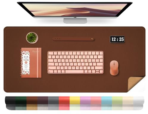 BLESWIN Leder-Schreibtischunterlage, Wasserdichte Laptop-Matte für Den Schreibtisch, Leicht zu Reinigende Büro-Schreibtischmatte, Schreibtischmatte, Große Schreibmatte (Braun, 80x40cm)