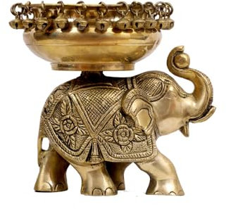 Amilav Collections Brass Elephant Urli Decorative Urli Bowl for Flowers - Handcrafted Round Floating Floral Candles Bowl for Home, Office, Living Room Decor