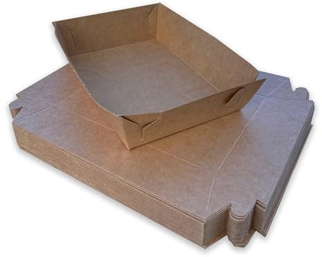 18cm x 11cm Kraft Paper Food Trays 50 x Durable Brown Disposable Containers Serving Plates BBQs Camping & Parties Oil Resistant Hot and Cold Foods Takeaway Holder Boxes Burger Chicken Chips Trays