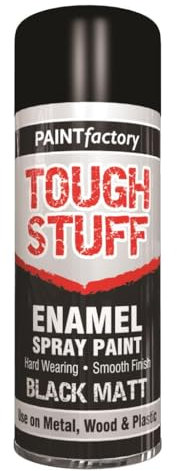 PF Tough Stuff Enamel Black Matt 400ML - Extremely Hard-Wearing Enamel Spray Paint | Tough Finish for Automotive, Engineering & Household Use | Paint Factory Spray Paint | Metal, Wood & Plastic