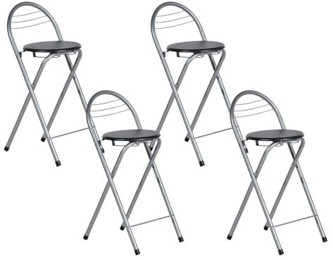 GOKHOMX Set di 4 sgabelli da bar pieghevoli pieghevoli per bar, cucina, giardino, balcone, altezza seduta 61 cm, nero e argento