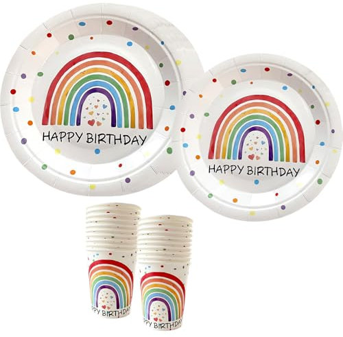 YRsorn Regenbogen Deko Kindergeburtstag - Regenbogen Partygeschirr Geburtstag, Kindergeburtstag Tischdeko für Gebutstag Party Mädchen Junge, 10 Gäste