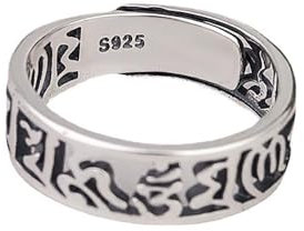 Lucky Schmuck Geschenk 925 Sterling Silber Offene Verstellbare Ringe, tibetische Ringe, buddhistische Ringe, Amulett-Ringe, Feng Shui Ringe, MANI Mantra Schutz Reichtum Ring,A