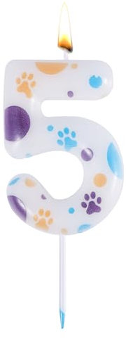 Geburtstagskerzen mit Pfotenmotiv, Geburtstagszahlenkerze Wachskerze mit Geburtstagszahlen mit Pfotenmuster für Geburtstagsfeiern (Zahl 5)