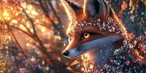 Malen Nach Zahlen Erwachsene Fuchs Malen Nach Zahlen ab 7 Jahre Mädchen, Juwel Paint by Numbers Bastelset Erwachsene Frauen für Home Deko Wohnzimmer, Mit Pinseln und acrylfarbe, Ohne Rahmen, 70x140xm