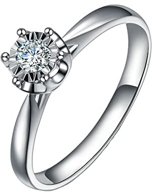 KnSam Echter Goldschmuck, Diamantring Weißgold 750, 6 Prong Diamantring 0.09ct Labor Erstellt Diamant, Oma Und Opa Geschenke, Weiß Gold, Gr.56 (17.8)