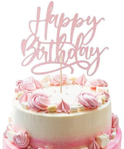 Nogeqi Décoration de gâteau d'anniversaire à paillettes Happy Birthday pour fête d'anniversaire (rose)