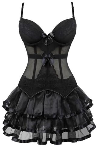 Cexiakong Moulin Rouge Gothic Corsagenkleid Kor t Spitenrock Übergrößen Burlesque Corsage Kor t mit Tütü Tüllrock Jacquard Korsage Outfit Kor t Rock Cor Dress Corsagenkleid Set Neujahr