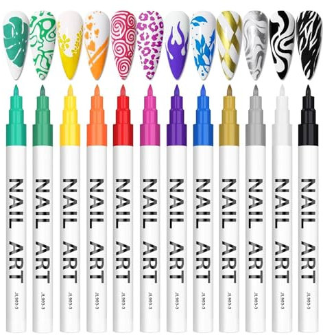 Nail Art Pens, 12 Colors Quick Dry Nail Art Kit, 3D Acrylic Paint Nail Polish Pens , Diy Nail Design Painting Kit