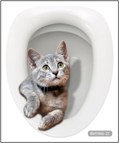 Cute Cat Toilet Seat Lid Sticker Cartoon Waterproof Self-Adhesive Removable Toilet Lid Decal Bathroom Decoration Toilet Lid and Tank Covers (30cm)