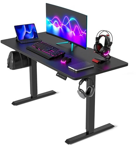 FEZIBO Electric Height Adjustable Standing Desk with digital display control panel, 60x120cm Ergonomic Home Office Table for sit stand with Splice Board & Black Wood Grain Surface