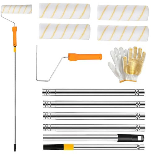 YANGUN Paint Roller Kit, Household Wall Painting Tool with Nylon Gloves, Paint Tray Set with 5 Quality Brush Head, 6.5Ft Detachable Pole Handle, Paint Rollers for Walls and Ceiling
