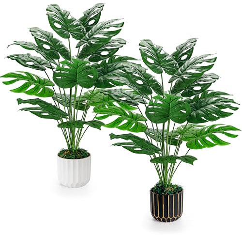 BTSD-home 71cm Fake Plants Large Tropical Artificial Monstera Plants Indoor Outdoor for Home Bedroom Balcony Office Bathroom Decor 2 Pack