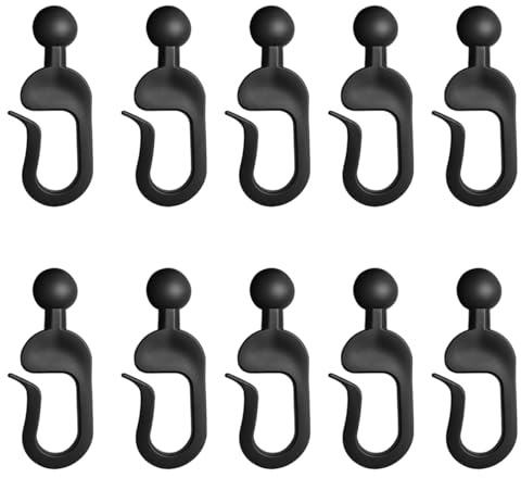 Sliding Ring Hooks, Pack of 10 - Curtain & Side Umbrella Hooks, Easy to Assemble Durable Plastic Gazebo Hooks - Suitable for Garden Gazebos, Awnings and Tarpaulins (Black)