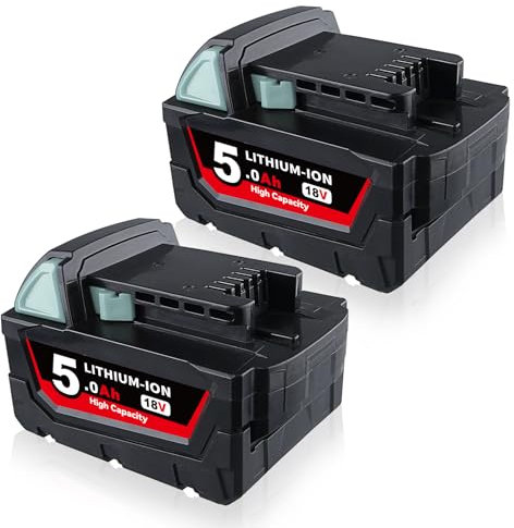 ZEERISA 5.0Ah High Output 18V MAX 18M Lithium-ion Replacement Battery Compatible with Milwaukee 18V Red Battery 48-11-1850 48-11-1852 48-11-1850R 48-11-1820 48-11-1840 Cordless Power Tools (2 Pack)
