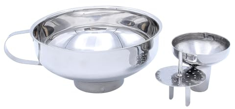 3-in-1 Stainless Steel Jam Funnel with Strainer and Narrow Spout Adapter – Large 14cm Wide Mouth Funnel for Bottling, Preserving, Decanting