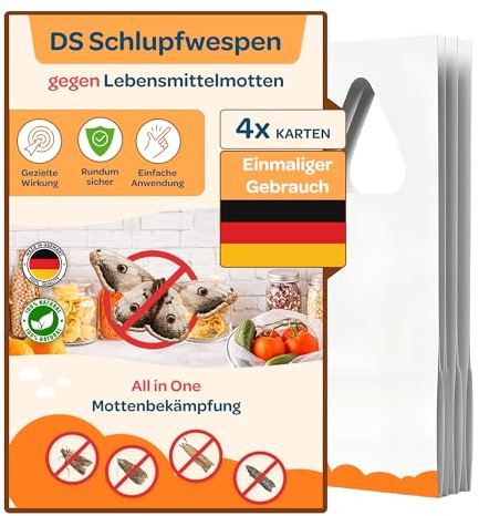 DOLCI SOGNI Schlupfwespen Gegen Lebensmittelmotten – 4 Karten - Chemiefrei, Effektiv, Natürliche Alternative zur Mottenfalle für Lebensmittel & Küche - Lebensmittelmotten-Falle & Mottenabwehr